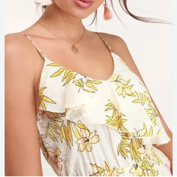 Billabong Floral High Low Dress Maxi Spaghetti Straps Boho Vacation Cotton Lined - Picture 11 of 14